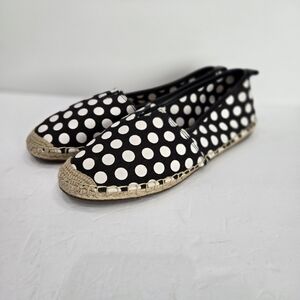 Michael Kors Meg Slip On Black White Polka Dot Canvas Espadrille Flats Sz 8.5-9
